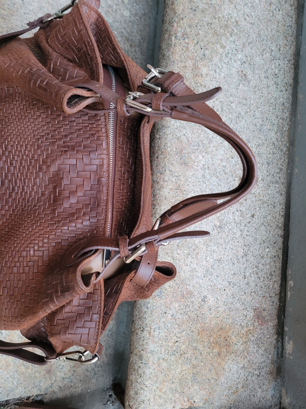 Italian Tulipani Woven Leather Satchel Shoulder Bag Brown Large Made in Italy - Picture 8 of 14